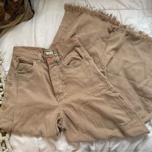 Free People Tan Jean Shorts with Frayed Hem